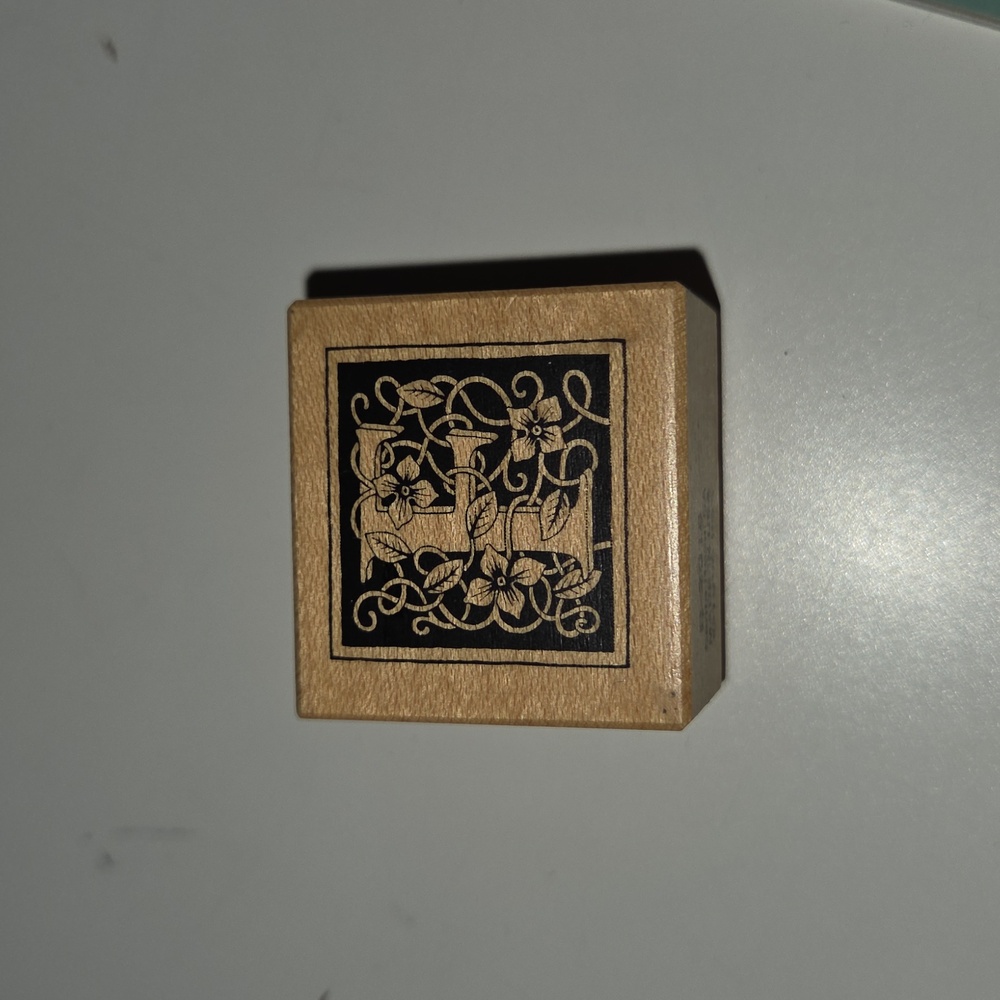 F Monogram rubber stamp with floral vine